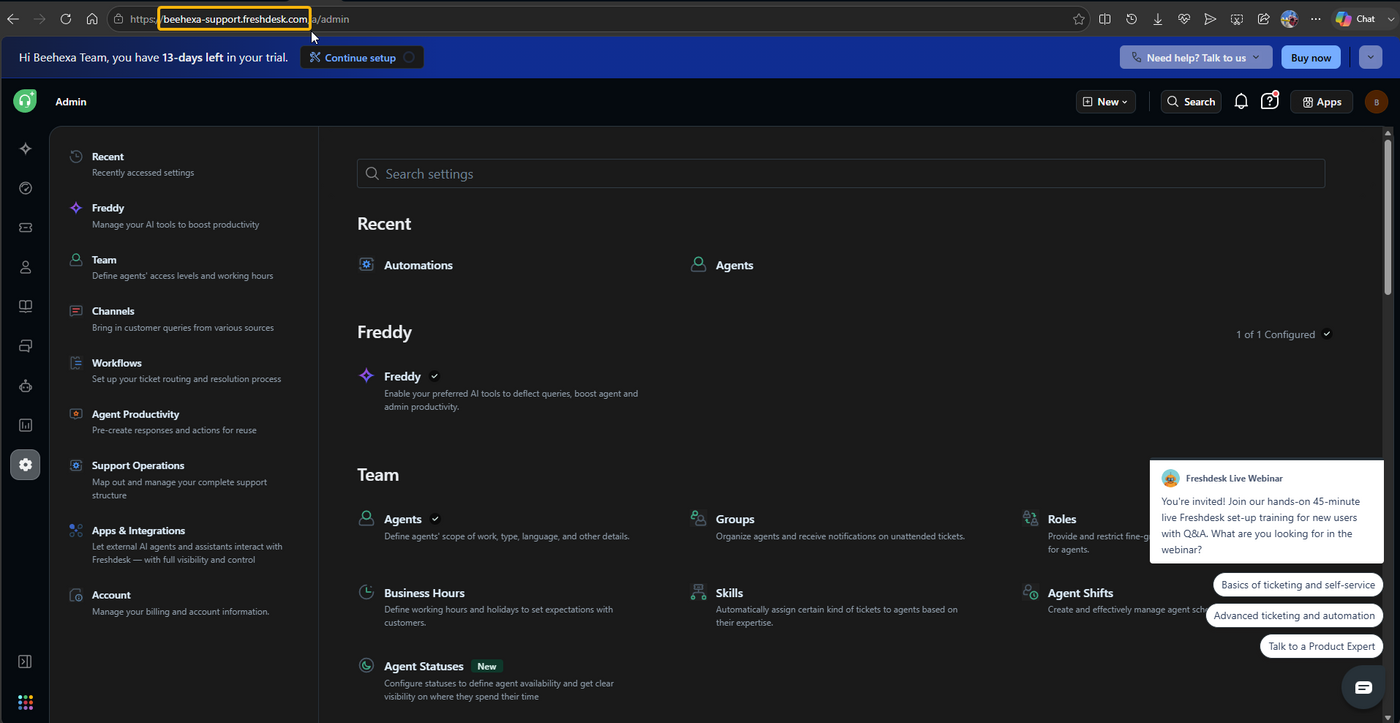 Hình 1 – ảnh chụp giao diện Freshdesk