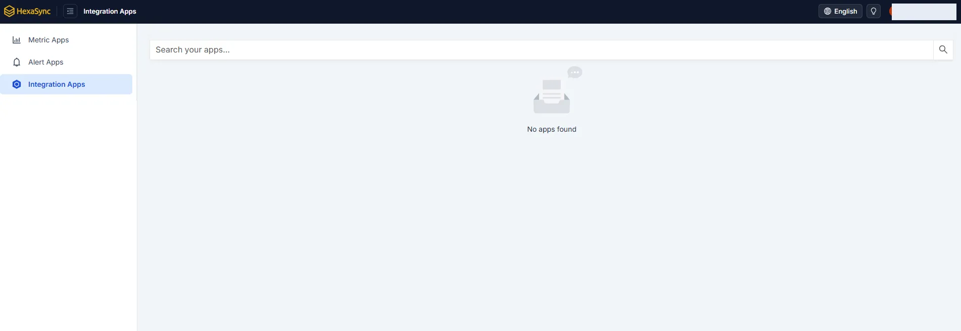 Giao diện Integration Apps của HexaSync sau khi đăng nhập