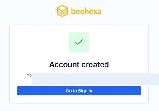 Thông báo Account created với nút Go to Sign In