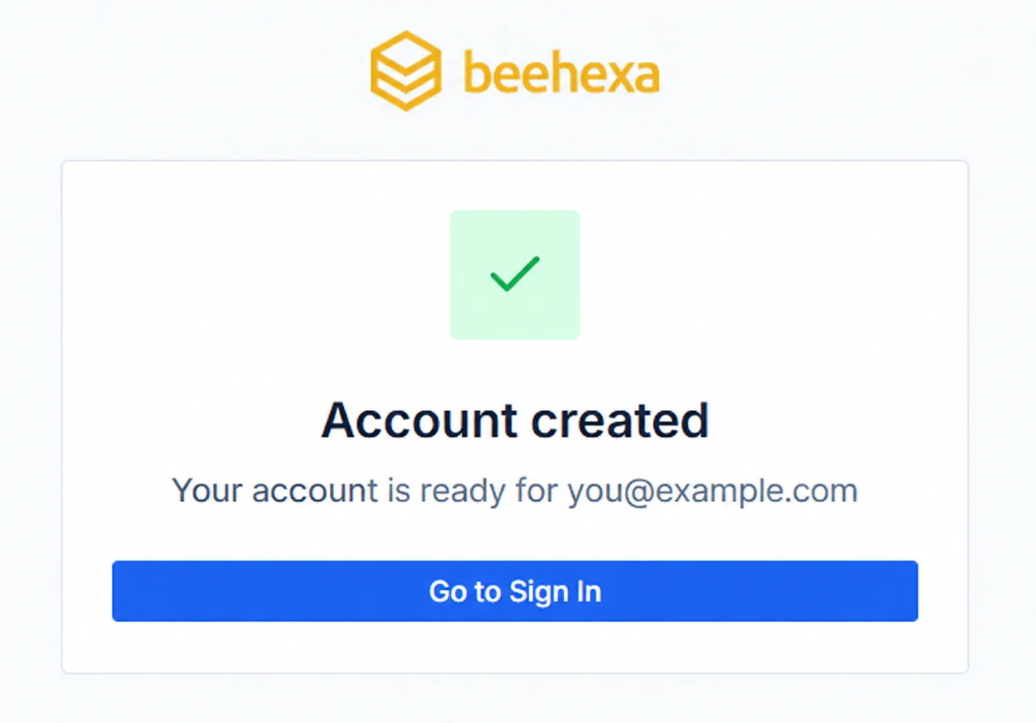 Thông báo Account created với nút Go to Sign In