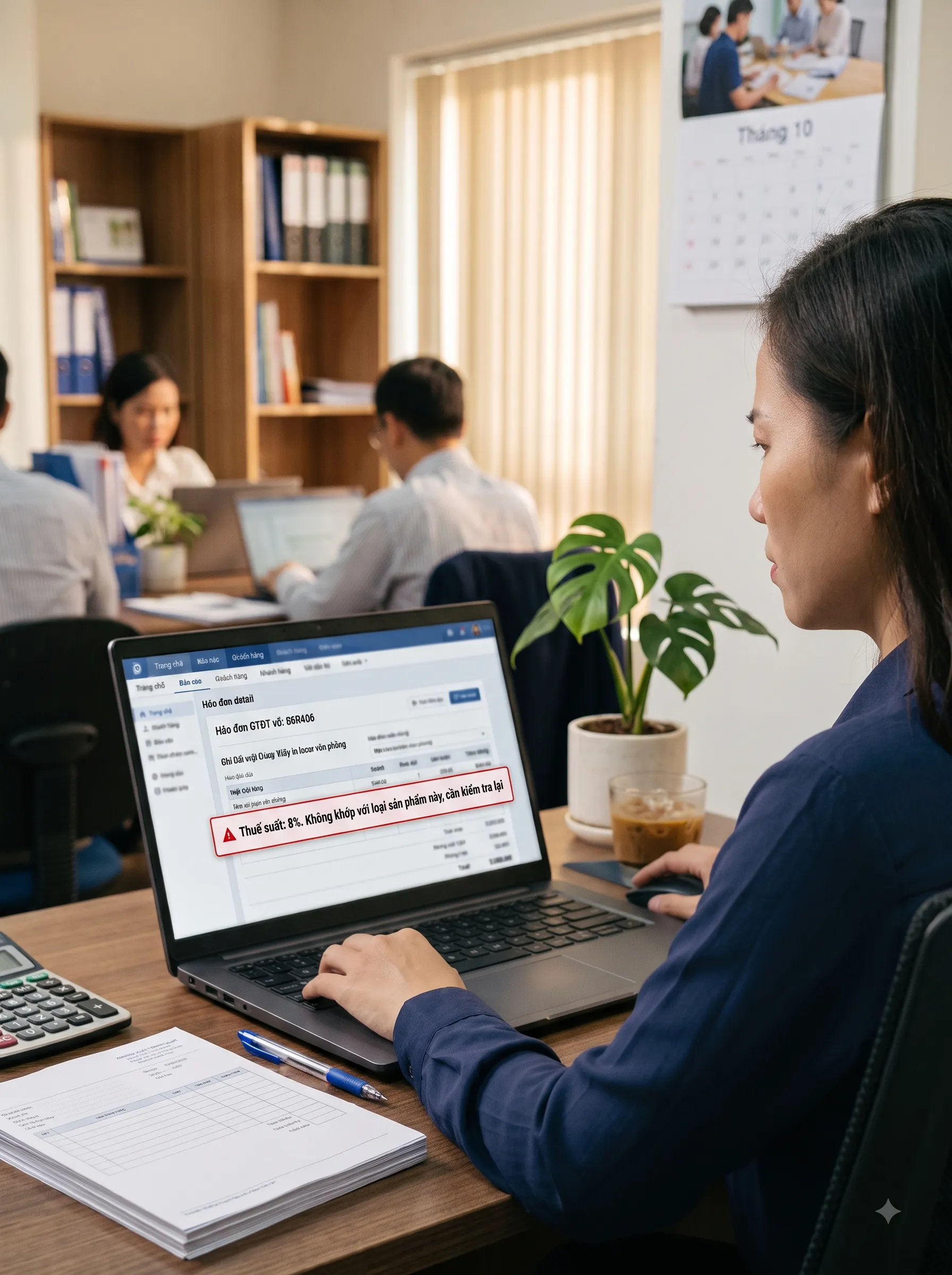 Nhân viên kiểm tra cảnh báo thuế suất không phù hợp trên hóa đơn