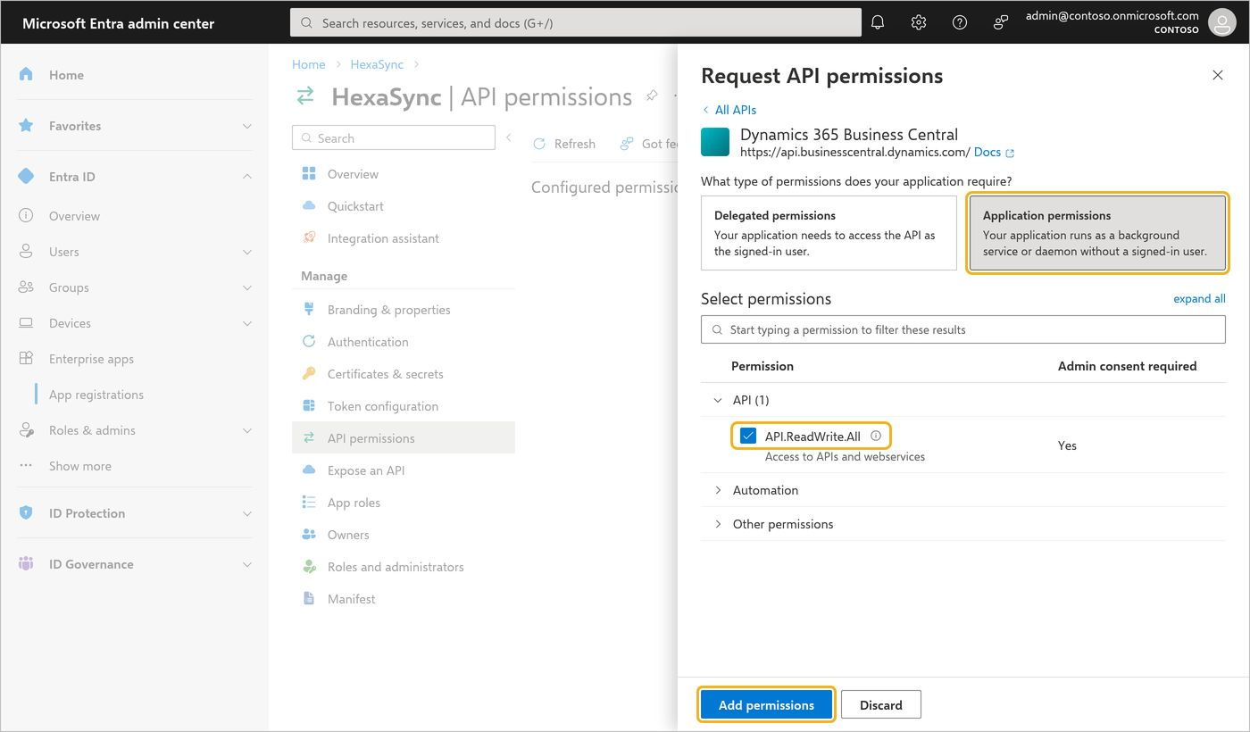 Chọn Application permissions, tick API.ReadWrite.All rồi chọn Add permissions trong Microsoft Entra admin center